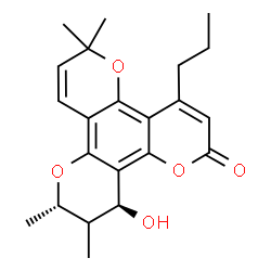 ChemSpider 2D Image | (10S,12S)-12-Hydroxy-6,6,10,11-tetramethyl-4-propyl-11,12-dihydro-2H,6H,10H-dipyrano[2,3-f:2',3'-h]chromen-2-one | C22H26O5