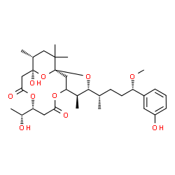 ChemSpider 2D Image | (1S,3R,4S,9R,13S,14R)-13-hydroxy-9-[(1R)-1-hydroxyethyl]-3-[(2S,5S)-5-(3-hydroxyphenyl)-5-methoxypentan-2-yl]-4,14,16,16-tetramethyl-2,6,10,17-tetraoxatricyclo[11.3.1.1~1,5~]octadecane-7,11-dione (non-preferred name) | C32H48O10