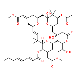ChemSpider 2D Image | (1S,3S,5Z,7R,8E,11S,12S,13E,15S,21R,23R,25S)-25-Acetoxy-1,11,21-trihydroxy-17-[(1R)-1-hydroxyethyl]-5,13-bis(2-methoxy-2-oxoethylidene)-10,10,26,26-tetramethyl-19-oxo-18,27,28,29-tetraoxatetracyclo[21
.3.1.1~3,7~.1~11,15~]nonacos-8-en-12-yl (2E,4E)-2,4-octadienoate | C47H68O17