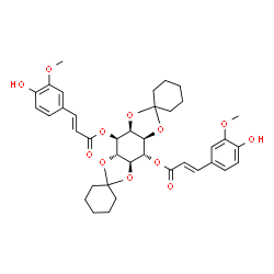 ChemSpider 2D Image | (3a'R,4a'S,7a'S,8a'S)-Hexahydrodispiro[cyclohexane-1,2'-[1,3]dioxolo[4,5-f][1,3]benzodioxole-6',1''-cyclohexane]-4',8'-diyl (2E,2'E)bis[3-(4-hydroxy-3-methoxyphenyl)acrylate] | C38H44O12