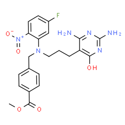 ChemSpider 2D Image | methyl 4-({[3-(2,4-diamino-6-hydroxypyrimidin-5-yl)propyl](5-fluoro-2-nitrophenyl)amino}methyl)benzoate | C22H23FN6O5