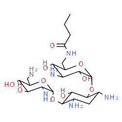 ChemSpider 2D Image | 4,6-Diamino-3-{[3-amino-6-(butyrylamino)-3,6-dideoxyhexopyranosyl]oxy}-2-hydroxycyclohexyl 2,6-diamino-2,6-dideoxyhexopyranoside | C22H44N6O10