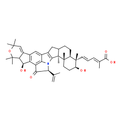 ChemSpider 2D Image | (2E,4E)-5-[(1S,3S,11aR,12S,13S,15aS,15bS)-3,13-Dihydroxy-1-isopropenyl-4,4,6,6,12,15a,15b-heptamethyl-2-oxo-1,2,3,3a,6,9,9a,10,11,11a,12,13,14,15,15a,15b-hexadecahydro-4H-benzo[6,7]indeno[1,2-b]pyrano
[3',4':4,5]cyclopenta[1,2-f]pyrrolo[3,2,1-hi]indol-12-yl]-2-methyl-2,4-pentadienoic acid | C43H53NO6