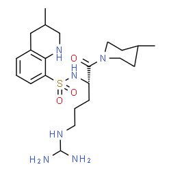 ChemSpider 2D Image | N-[(2S)-5-[(Diaminomethyl)amino]-1-(4-methyl-1-piperidinyl)-1-oxo-2-pentanyl]-3-methyl-1,2,3,4-tetrahydro-8-quinolinesulfonamide | C22H38N6O3S