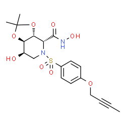 ChemSpider 2D Image | (3aR,4R,7R,7aR)-5-{[4-(2-Butyn-1-yloxy)phenyl]sulfonyl}-N,7-dihydroxy-2,2-dimethylhexahydro[1,3]dioxolo[4,5-c]pyridine-4-carboxamide | C19H24N2O8S