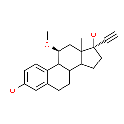 ChemSpider 2D Image | (11beta,17beta)-17-Ethynyl-11-methoxyestra-1(10),2,4-triene-3,17-diol | C21H26O3