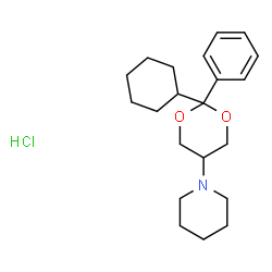 ChemSpider 2D Image | 1-(2-Cyclohexyl-2-phenyl-1,3-dioxan-5-yl)piperidine hydrochloride (1:1) | C21H32ClNO2
