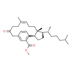 ChemSpider 2D Image | Methyl (8beta,11beta,12alpha,15Z)-12,16-dimethyl-11-[(2R)-6-methyl-2-heptanyl]-19-oxo-2,7:4,20-dicycloprosta-2(7),3,5,15-tetraen-1-oate | C31H46O3