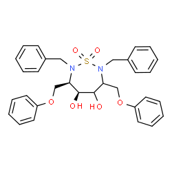 ChemSpider 2D Image | (3R,4S)-2,7-Dibenzyl-3,6-bis(phenoxymethyl)-1,2,7-thiadiazepane-4,5-diol 1,1-dioxide | C32H34N2O6S
