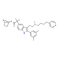 ChemSpider 2D Image | 1-(7-Azabicyclo[2.2.1]hept-7-yl)-2-[2-(3,5-dimethylphenyl)-3-(2-{methyl[4-(4-pyridinyl)butyl]amino}ethyl)-1H-indol-5-yl]-2-methyl-1-propanone | C38H48N4O