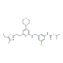 ChemSpider 2D Image | Isopropyl {3-chloro-5-[({6-[2-(5-ethyl-4-methyl-1,3-thiazol-2-yl)ethyl]-4-(4-morpholinyl)-2-pyridinyl}amino)methyl]phenyl}carbamate | C28H36ClN5O3S