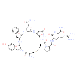 ChemSpider 2D Image | 1-{[(4S,7S,10R,13S,16R,19S)-19-Amino-7-(2-amino-2-oxoethyl)-10-(3-amino-3-oxopropyl)-13-benzyl-16-(4-hydroxybenzyl)-6,9,12,15,18-pentaoxo-1,2-dithia-5,8,11,14,17-pentaazacycloicosan-4-yl]carbonyl}-D-p
rolyl-L-arginylglycinamide | C46H65N15O12S2