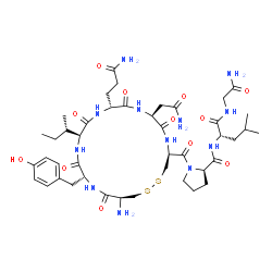 ChemSpider 2D Image | 1-{[(4S,7S,10R,13S,16R,19S)-19-Amino-7-(2-amino-2-oxoethyl)-10-(3-amino-3-oxopropyl)-13-[(2S)-2-butanyl]-16-(4-hydroxybenzyl)-6,9,12,15,18-pentaoxo-1,2-dithia-5,8,11,14,17-pentaazacycloicosan-4-yl]car
bonyl}-D-prolyl-L-leucylglycinamide | C43H66N12O12S2