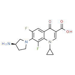 ChemSpider 2D Image | 7-[(3R)-3-Amino-1-pyrrolidinyl]-1-cyclopropyl-6,8-difluoro-4-oxo-1,4-dihydro-3-quinolinecarboxylic acid | C17H17F2N3O3