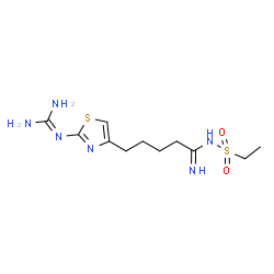ChemSpider 2D Image | 5-(2-Carbamimidamido-1,3-thiazol-4-yl)-N-(ethylsulfonyl)pentanimidamide | C11H20N6O2S2