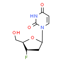 ChemSpider 2D Image | 1-(2,3-Dideoxy-3-fluoro-D-glycero-pentofuranosyl)-2,4(1H,3H)-pyrimidinedione | C9H11FN2O4