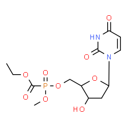 ChemSpider 2D Image | 1-{2-Deoxy-5-O-[(ethoxycarbonyl)(methoxy)phosphoryl]pentofuranosyl}-2,4(1H,3H)-pyrimidinedione | C13H19N2O9P