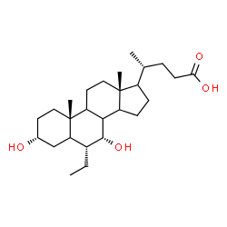 ChemSpider 2D Image | (3alpha,6alpha,7alpha,8xi,9xi,14xi,17xi)-6-Ethyl-3,7-dihydroxycholan-24-oic acid | C26H44O4