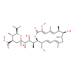 ChemSpider 2D Image | Methyl (2R,4R,5S,6R)-2-hydroxy-2-{(2S,3R,4S)-3-hydroxy-4-[(2R,3S,4E,6E,9S,10S,11R,12E,14Z)-10-hydroxy-3,15-dimethoxy-7,9,11,13-tetramethyl-16-oxooxacyclohexadeca-4,6,12,14-tetraen-2-yl]-2-pentanyl}-6-
isopropyl-5-methyltetrahydro-2H-pyran-4-carboxylate | C37H60O10