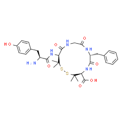 ChemSpider 2D Image | (4S,7R,13S)-7-Benzyl-3,3,14,14-tetramethyl-6,9,12-trioxo-13-(L-tyrosylamino)-1,2-dithia-5,8,11-triazacyclotetradecane-4-carboxylic acid | C30H39N5O7S2