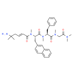 ChemSpider 2D Image | N-[(2E)-5-Amino-5-methyl-2-hexenoyl]-N-methyl-3-(2-naphthyl)-L-alanyl-N-methyl-L-phenylalanyl-N,N,N~2~-trimethylglycinamide | C36H47N5O4