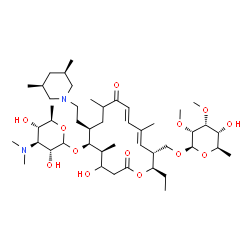 ChemSpider 2D Image | [(2R,3R,4E,6E,11R,12S,13S)-12-{[3,6-dideoxy-3-(dimethylamino)-D-glucopyranosyl]oxy}-11-{2-[(3R,5S)-3,5-dimethylpiperidin-1-yl]ethyl}-2-ethyl-14-hydroxy-5,9,13-trimethyl-8,16-dioxooxacyclohexadeca-4,6-dien-3-yl]methyl 6-deoxy-2,3-di-O-methyl-beta-D-allopyranoside | C46H80N2O13