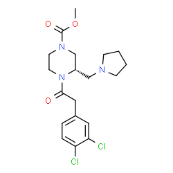 ChemSpider 2D Image | Methyl (3S)-4-[(3,4-dichlorophenyl)acetyl]-3-(1-pyrrolidinylmethyl)-1-piperazinecarboxylate | C19H25Cl2N3O3