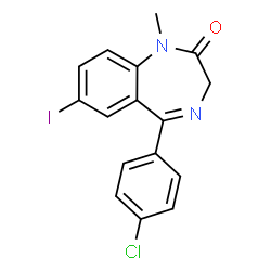 ChemSpider 2D Image | 5-(4-Chlorophenyl)-7-iodo-1-methyl-1,3-dihydro-2H-1,4-benzodiazepin-2-one | C16H12ClIN2O