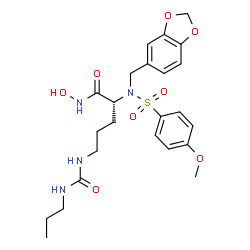 ChemSpider 2D Image | N~2~-(1,3-Benzodioxol-5-ylmethyl)-N-hydroxy-N~2~-[(4-methoxyphenyl)sulfonyl]-N~5~-(propylcarbamoyl)-D-ornithinamide | C24H32N4O8S