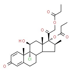 ChemSpider 2D Image | (8xi,11beta,14xi,16beta)-9-Chloro-11-hydroxy-16-methyl-3,20-dioxopregna-1,4-diene-17,21-diyl dipropanoate | C28H37ClO7