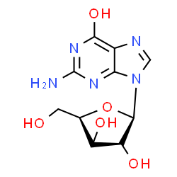 ChemSpider 2D Image | 2-Amino-9-(alpha-L-threo-pentofuranosyl)-1,9-dihydro-6H-purin-6-one | C10H13N5O5