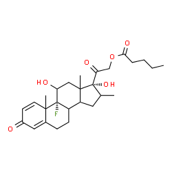 ChemSpider 2D Image | (8xi,10xi,13xi,14xi)-9-Fluoro-11,17-dihydroxy-16-methyl-3,20-dioxopregna-1,4-dien-21-yl valerate | C27H37FO6