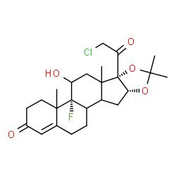 ChemSpider 2D Image | (4bR,6bS,9aR)-6b-(Chloroacetyl)-4b-fluoro-5-hydroxy-4a,6a,8,8-tetramethyl-3,4,4a,4b,5,6,6a,6b,9a,10,10a,10b,11,12-tetradecahydro-2H-naphtho[2',1':4,5]indeno[1,2-d][1,3]dioxol-2-one | C24H32ClFO5