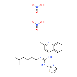 ChemSpider 2D Image | 2-(6-Methyl-2-heptanyl)-1-(2-methyl-4-quinolinyl)-3-(1,3-thiazol-2-yl)guanidine nitrate (1:2) | C22H31N7O6S