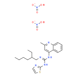 ChemSpider 2D Image | 2-(2-Ethylhexyl)-1-(2-methyl-4-quinolinyl)-3-(1,3-thiazol-2-yl)guanidine nitrate (1:2) | C22H31N7O6S