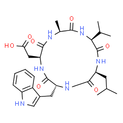 ChemSpider 2D Image | Cyclo(L-alanyl-L-valyl-L-leucyl-D-tryptophyl-L-alpha-aspartyl) | C29H40N6O7