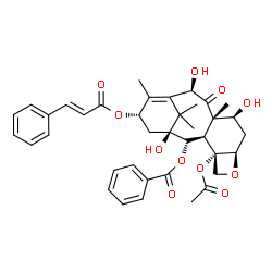 ChemSpider 2D Image | (2alpha,5beta,7beta,10beta,13alpha)-4-Acetoxy-1,7,10-trihydroxy-9-oxo-13-{[(2E)-3-phenyl-2-propenoyl]oxy}-5,20-epoxytax-11-en-2-yl benzoate | C38H42O11