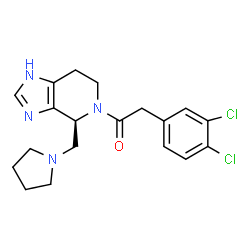 ChemSpider 2D Image | 2-(3,4-Dichlorophenyl)-1-[(4S)-4-(1-pyrrolidinylmethyl)-1,4,6,7-tetrahydro-5H-imidazo[4,5-c]pyridin-5-yl]ethanone | C19H22Cl2N4O