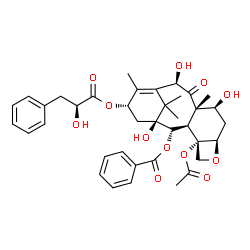 ChemSpider 2D Image | (2alpha,5beta,7beta,10beta,13alpha)-4-Acetoxy-1,7,10-trihydroxy-13-{[(2S)-2-hydroxy-3-phenylpropanoyl]oxy}-9-oxo-5,20-epoxytax-11-en-2-yl benzoate | C38H44O12