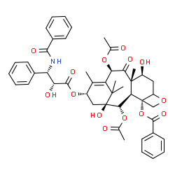 ChemSpider 2D Image | (2alpha,7beta,10beta,13alpha)-2,10-Diacetoxy-13-{[(2R,3S)-3-(benzoylamino)-2-hydroxy-3-phenylpropanoyl]oxy}-1,7-dihydroxy-9-oxo-5,20-epoxytax-11-en-4-yl benzoate | C47H51NO14
