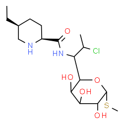 ChemSpider 2D Image | Methyl 5-[2-chloro-1-({[(2S,5S)-5-ethyl-2-piperidinyl]carbonyl}amino)propyl]-1-thiopentopyranoside | C17H31ClN2O5S
