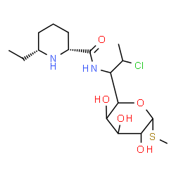 ChemSpider 2D Image | Methyl 5-[2-chloro-1-({[(2R,6R)-6-ethyl-2-piperidinyl]carbonyl}amino)propyl]-1-thiopentopyranoside | C17H31ClN2O5S