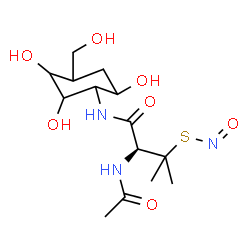 ChemSpider 2D Image | N~2~-Acetyl-3-(nitrososulfanyl)-N-[2,3,6-trihydroxy-4-(hydroxymethyl)cyclohexyl]-D-valinamide | C14H25N3O7S