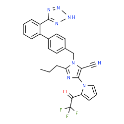 ChemSpider 2D Image | 2-Propyl-1-{[2'-(1H-tetrazol-5-yl)-4-biphenylyl]methyl}-4-[2-(trifluoroacetyl)-1H-pyrrol-1-yl]-1H-imidazole-5-carbonitrile | C27H21F3N8O