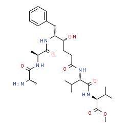ChemSpider 2D Image | Methyl N-{(4R,5R)-5-[(L-alanyl-L-alanyl)amino]-4-hydroxy-6-phenylhexanoyl}-L-valyl-L-valinate | C29H47N5O7