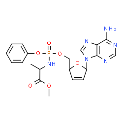 ChemSpider 2D Image | Methyl N-[{[5-(6-amino-9H-purin-9-yl)-2,5-dihydro-2-furanyl]methoxy}(phenoxy)phosphoryl]alaninate | C20H23N6O6P
