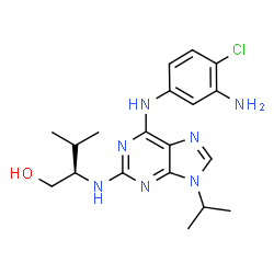 ChemSpider 2D Image | (2R)-2-({6-[(3-Amino-4-chlorophenyl)amino]-9-isopropyl-9H-purin-2-yl}amino)-3-methyl-1-butanol | C19H26ClN7O