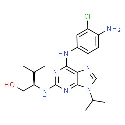 ChemSpider 2D Image | (2R)-2-({6-[(4-Amino-3-chlorophenyl)amino]-9-isopropyl-9H-purin-2-yl}amino)-3-methyl-1-butanol | C19H26ClN7O