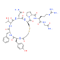 ChemSpider 2D Image | 1-{[(4S,7R,13R,16S)-7-(2-Amino-2-oxoethyl)-13-benzyl-16-(4-hydroxybenzyl)-10-(1-hydroxyethyl)-6,9,12,15,18-pentaoxo-1,2-dithia-5,8,11,14,17-pentaazacycloicosan-4-yl]carbonyl}-D-prolyl-L-arginylglycina
mide | C45H63N13O12S2