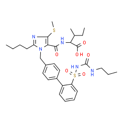 ChemSpider 2D Image | N-{[2-Butyl-4-(methylsulfanyl)-1-({2'-[(propylcarbamoyl)sulfamoyl]-4-biphenylyl}methyl)-1H-imidazol-5-yl]carbonyl}isoleucine | C32H43N5O6S2